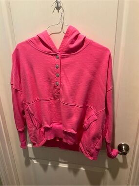 Cropped Pink Snap-Hood Pullover Sweatshirt